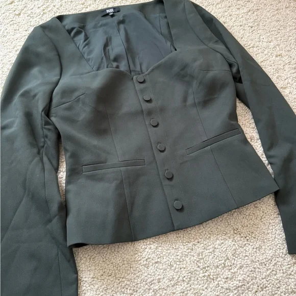New PAIGE Rhea Sweetheart Top bustier long sleeves blouse jacket olive 4 small - Picture 4 of 8